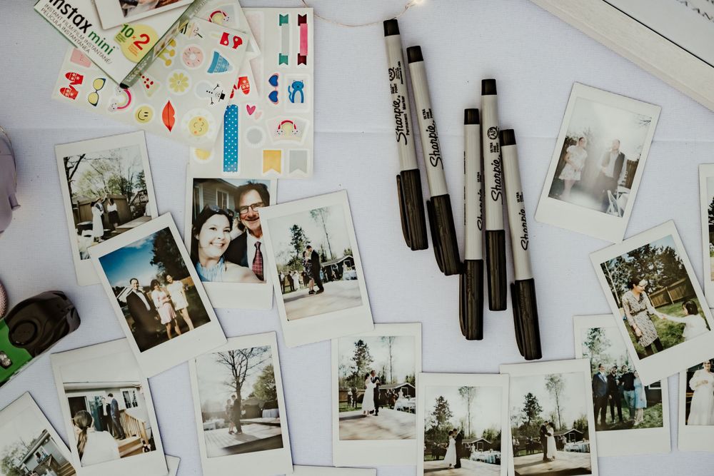 Polaroids at DIY backyard wedding in Nova Scotia.